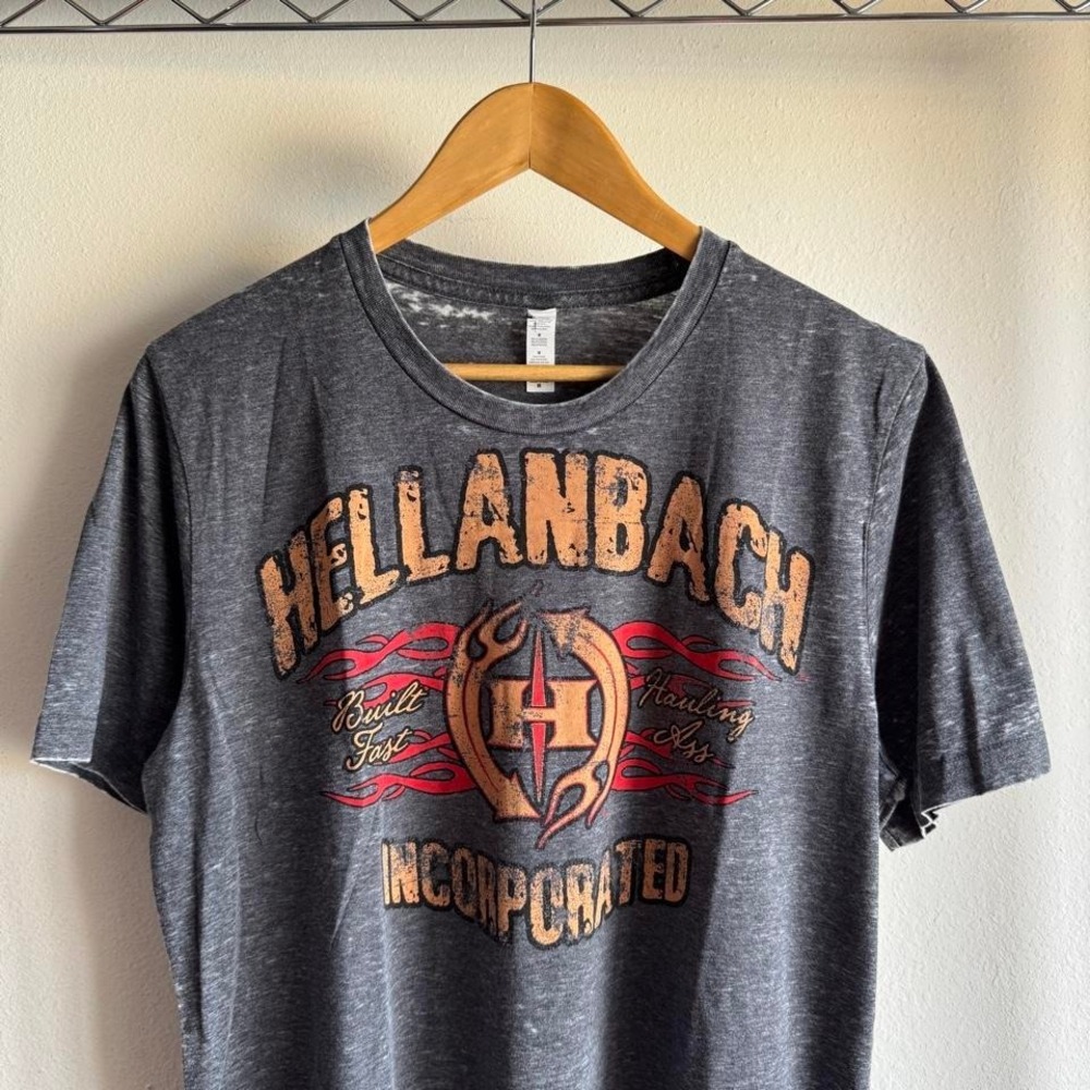 Hellanbach Affliction Style Charcoal Acid Wash Skull Chopper Burnout Tee Sz M